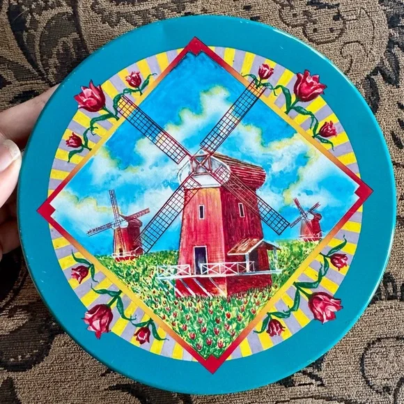 Colorful Windmill Design Storage Tin - Picture 1 of 7